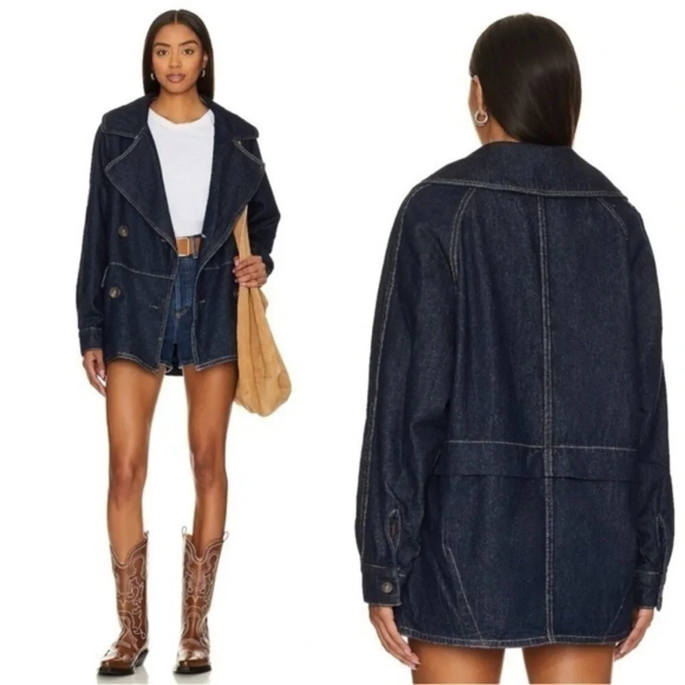 Free People Blazer Denim Car Coat in Rinse Wash